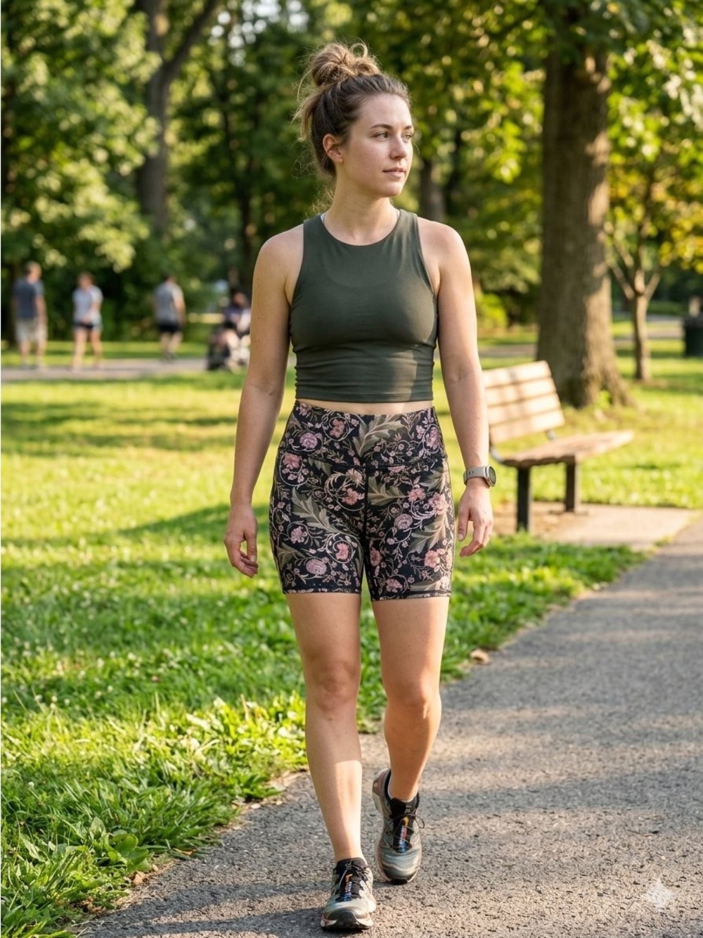 Spell Olive Floral Bike Shorts with Pink Accents
